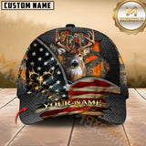 Maxcorners Buck Deer Antler American Flag Zipper Multicolor Options Personalized Name 3D Cap