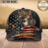 Maxcorners Buck Deer Antler American Flag Zipper Multicolor Options Personalized Name 3D Cap
