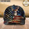 Maxcorners Buck Deer Antler American Flag Zipper Multicolor Options Personalized Name 3D Cap