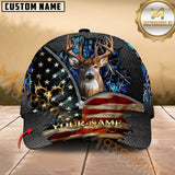 Maxcorners Buck Deer Antler American Flag Zipper Multicolor Options Personalized Name 3D Cap