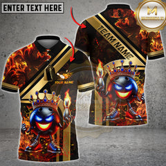 Custom Bowling Shirt with Crown Bowling Ball Design – Flame Bowling Pin, Unisex 3D Jersey