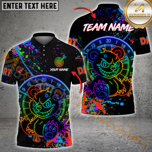 Maxcorners Darts Shirt Neon Bear Glow Art Multicolor Options Personalized Name, Team Name 3D Shirt (4 Colors)