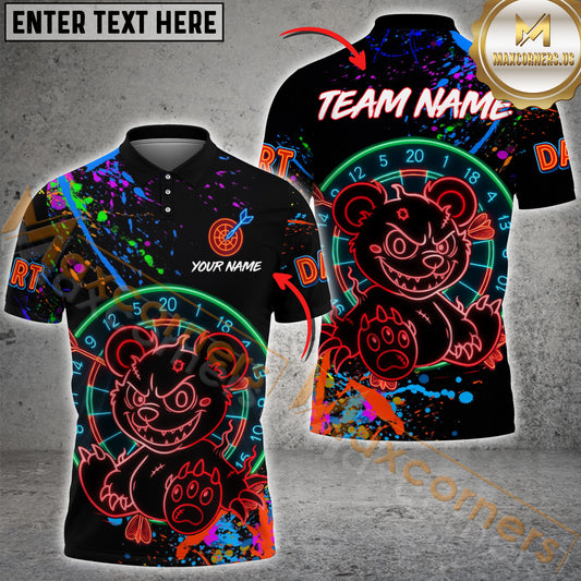 Maxcorners Darts Shirt Neon Bear Glow Art Multicolor Options Personalized Name, Team Name 3D Shirt (4 Colors)