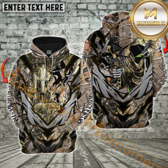 Maxcorners Hunting Hoodie Grim Reaper Bowhunter Skull Deer Grass Brown Camo Multioptions Custom Name Shirt 3D All Over Printed Clothes
