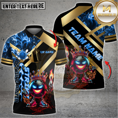 Maxcorners Bowling Shirt King Fireball Gold Strike Design Multicolor Options Personalized Name, Team Name 3D Shirt (4 Colors)