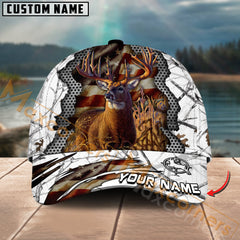 Maxcorners Deer Hunting American Flag Camo Multicolor Options Personalized Name 3D Cap