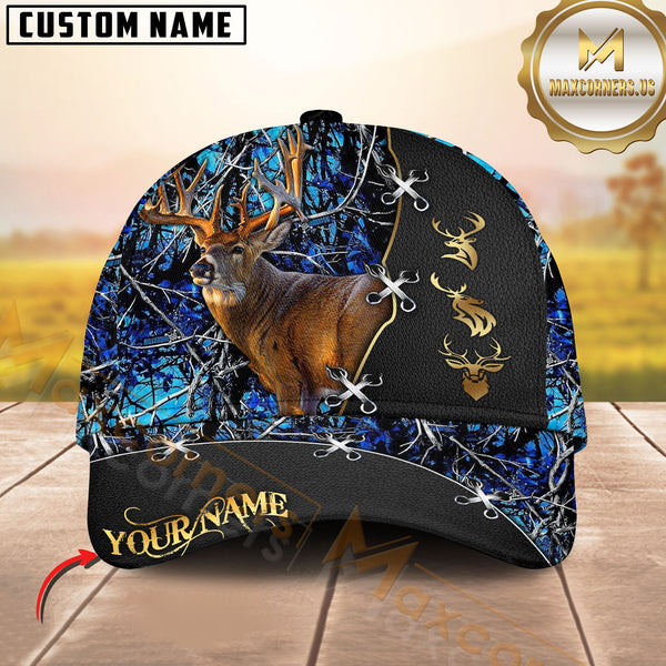 Maxcorners Deer Hunting Antler Camo Leather Stitch Multicolor Options Personalized Name 3D Cap