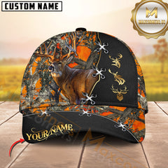 Maxcorners Deer Hunting Antler Camo Leather Stitch Multicolor Options Personalized Name 3D Cap