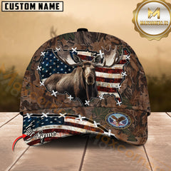 Maxcorners Hunting Moose Cap American Flag Camo Multicolor Options Personalized Name 3D Cap
