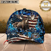 Maxcorners Hunting Moose Cap American Flag Camo Multicolor Options Personalized Name 3D Cap