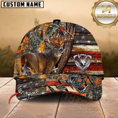 Maxcorners Deer Hunting American Flag Rustic Camo Multicolor Options Personalized Name 3D Cap