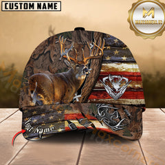 Maxcorners Deer Hunting American Flag Rustic Camo Multicolor Options Personalized Name 3D Cap