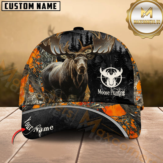 Maxcorners Moose Hunting Forest Camo Multicolor Options Personalized Name 3D Cap