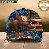 Maxcorners Moose Hunting American Flag Rustic Camo Multicolor Options Personalized Name 3D Cap