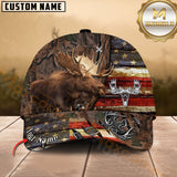 Maxcorners Moose Hunting American Flag Rustic Camo Multicolor Options Personalized Name 3D Cap