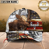 Maxcorners Moose Hunting American Flag Rustic Camo Multicolor Options Personalized Name 3D Cap
