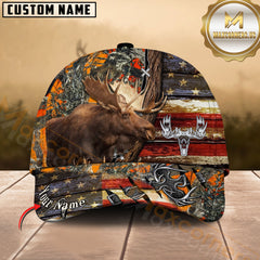 Maxcorners Moose Hunting American Flag Rustic Camo Multicolor Options Personalized Name 3D Cap