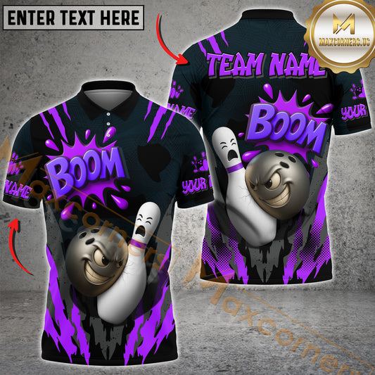 Maxcorners Bowling Shirt Boom Cartoon Impact Style Multicolor Options Personalized Name, Team Name 3D Shirt (4 Colors)