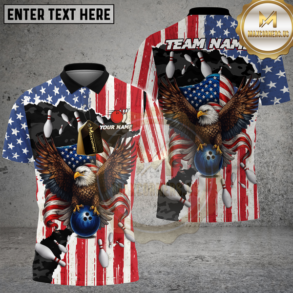Maxcorners Eagle Bowling Shirt American Flag Strike Multicolor Options Personalized Name, Team Name 3D Shirt