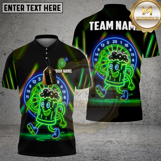 Maxcorners Funny Beer Darts Shirt Neon Mascot Style Multicolor Options Personalized Name, Team Name 3D Shirt (4 Colors)