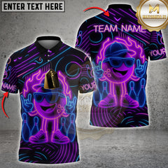 Hyperpop bowling shirt with flaming neon cartoon bowling ball, Rock n' Roll style, multicolor options, personalized name and team name, 3D unisex shirt