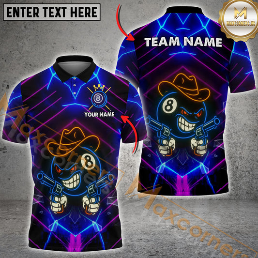 Maxcorners Neon Cowboy 8-Ball Gunslinger Multicolor Options Personalized Name, Team Name 3D Shirt (4 Colors)