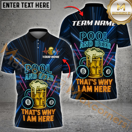 Maxcorners Billiards Pool and Beer Neon Quote Multicolor Options Personalized Name, Team Name 3D Shirt (4 Colors)