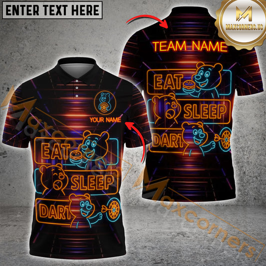 Maxcorners Darts Neon Bear Eat Sleep Dart Multicolor Options Personalized Name, Team Name 3D Shirt (4 Colors)