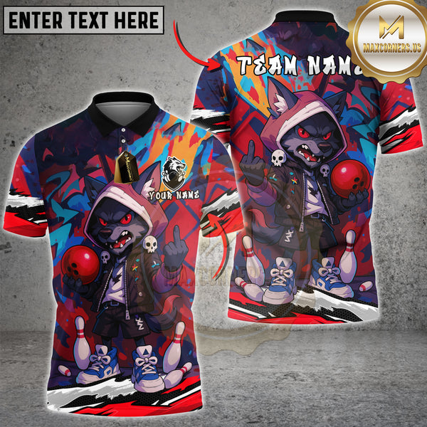 Maxcorners Bowling Shirt Street Wolf Graffiti Urban Style Multioptions Personalized Name, Team Name Unisex 3D Shirt (4 Colors)