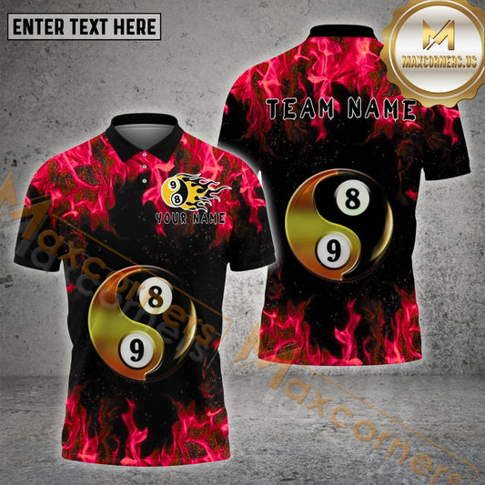 Maxcorners Billiard 8&9 Ball Yin Yang Fire Multicolor Options Personalized Name, Team Name 3D Shirt (4 Colors)