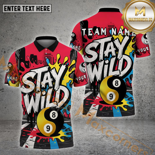 Maxcorners Billiard 8&9 Ball Yin Yang Street Art Stay Wild Multicolor Options Personalized Name, Team Name 3D Shirt (4 Colors)