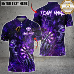 Maxcorners darts shirt with dark skeleton and dartboard lightning design, custom unisex 3D polo for teams