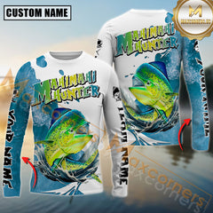 Maxcorners Mahi Mahi Hunter Fishing Graphic Splash Effect Personalized Name, Team Name Long Sleeve Shirt