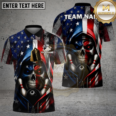 Maxcorners Bowling Skull Hooded American Flag Personalized Name, Team Name 3D Shirt