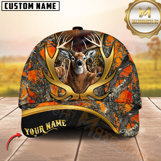 Maxcorners Deer Hunting Cap Antler Golden Camo Forest Personalized Name 3D Cap (7 Colors)