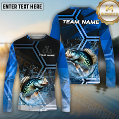 Maxcorners Crappie Fishing Blue Ocean Pattern Pattern Sport Jersey Personalized Name, Team Name Long Sleeve Shirt