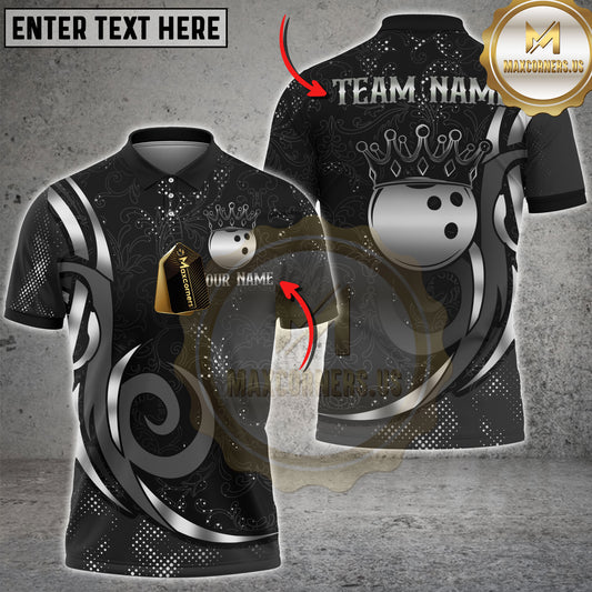 Maxcorners Bowling Crown Royal Swirl Multicolor Options Personalized Name, Team Name 3D Shirt (4 Colors)