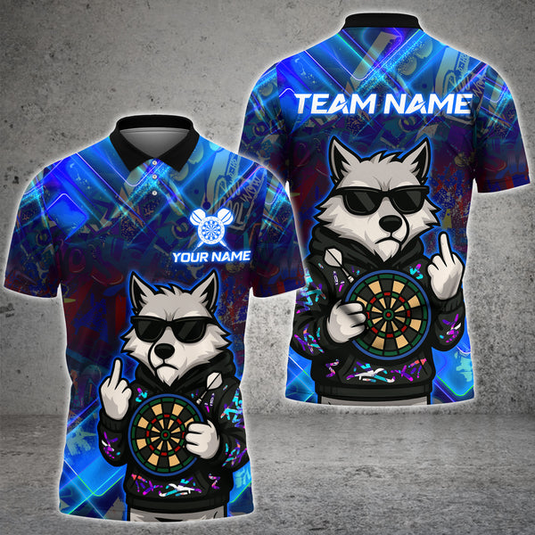 Graffiti-style wolf dart shirt with fierce artwork – custom name and team 3D design in multicolor options