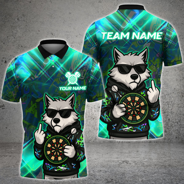 Graffiti-style wolf dart shirt with fierce artwork – custom name and team 3D design in multicolor options