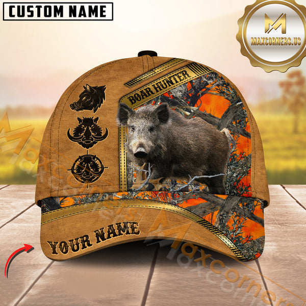 Maxcorners Orange Camo Golden Line Premium Pattern Hunting Personalized Name 3D Cap (Multioption)