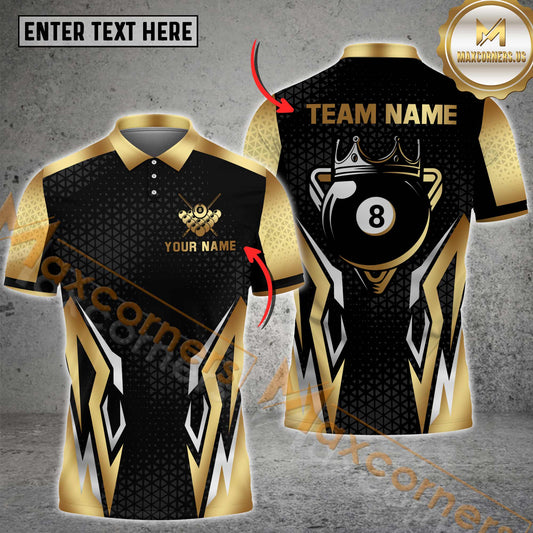 Maxcorners Billiards Shirt – Crown 8 Ball Design, Multicolor Options Personalized Name, Team Name 3D Shirt (4 Colors)