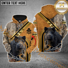 Maxcorners Boar Hunting Hoodie Leather Strap Camo Golden Line  Multioptions Custom Name Shirt 3D All Over Printed Clothes