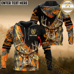 Maxcorners Deer Hunting Hoodie Orange Camo Bold Antlers Multioptions Custom Name Shirt 3D All Over Printed Clothes
