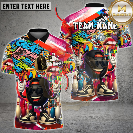 Maxcorners Bowling Shirt Graffiti Art Cool Ball Multicolor Options Personalized Name, Team Name 3D Shirt (4 Colors)