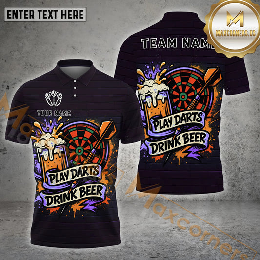 Maxcorners Darts and Beer Splash Multicolor Options Personalized Name, Team Name 3D Shirt (4 Colors)
