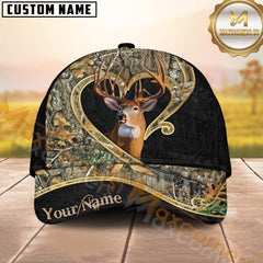 Heart Buck Deer Hunting Hat Brown Camo Custom Name – Romantic Hunter Cap Gift for Him or Her