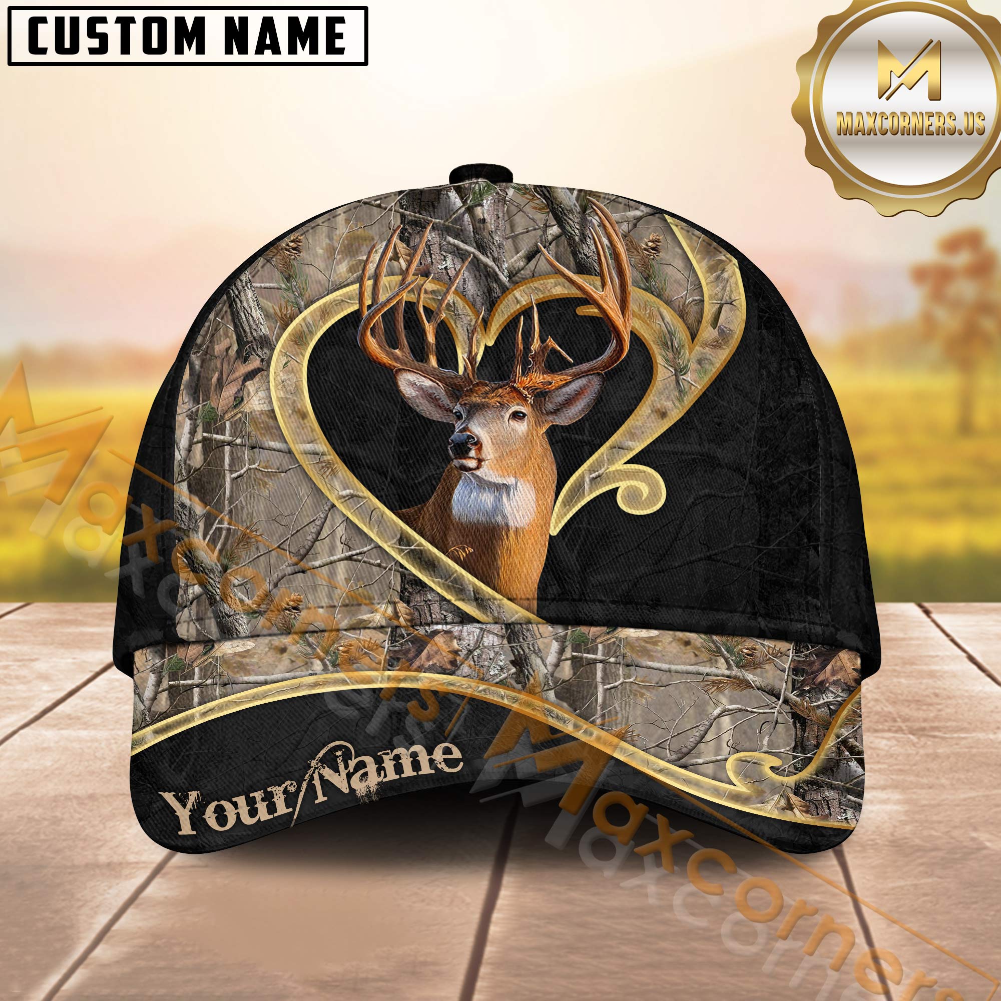 Heart Buck Deer Hunting Hat Grass Camo Custom Name – Romantic Hunter Cap Gift for Him or Her