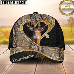 Heart Buck Deer Hunting Hat Grass Camo Custom Name – Romantic Hunter Cap Gift for Him or Her