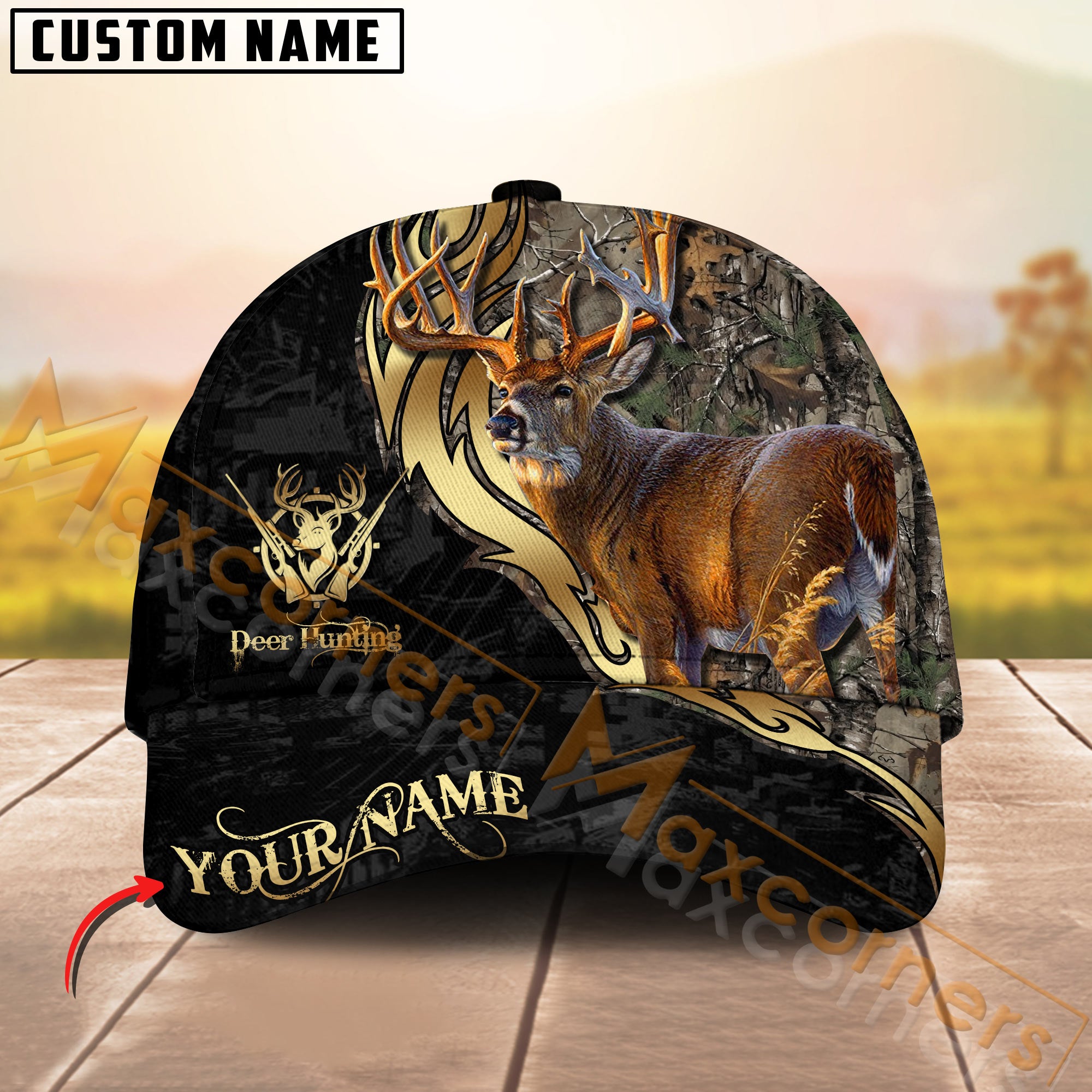 Realistic Buck Deer Hunting Hat Custom Name – Brown Camo Hunter Cap for Outdoor Men