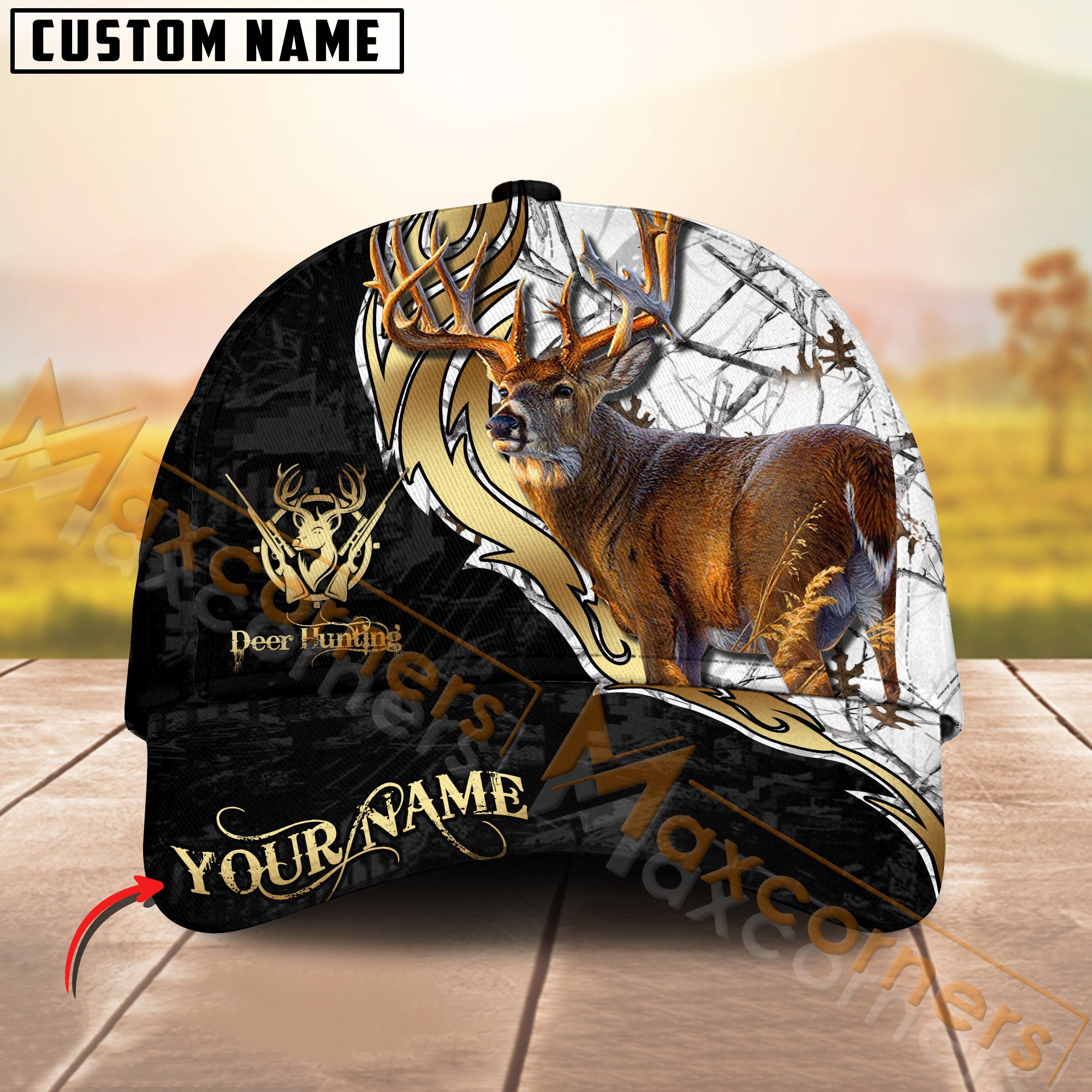 Realistic Buck Deer Hunting Hat Custom Name – White Camo Hunter Cap for Outdoor Men